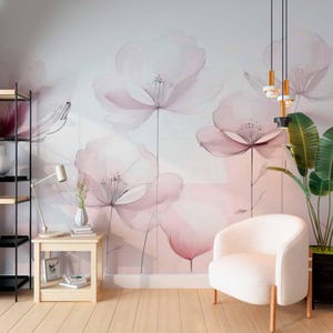 Papier peint fleurs fluides - papier peint à motif floral - gros plan fleur rose pastel traditionnel non tissé papier peint autocollant