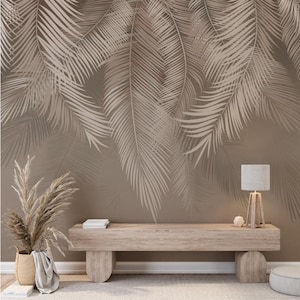 Carta da parati con foglie di palma neutre – Carta da parati murale tropicale boho – Beige, staccabile e attaccabile o in tessuto non tessuto – Decorazione moderna per camera da letto e soggiorno