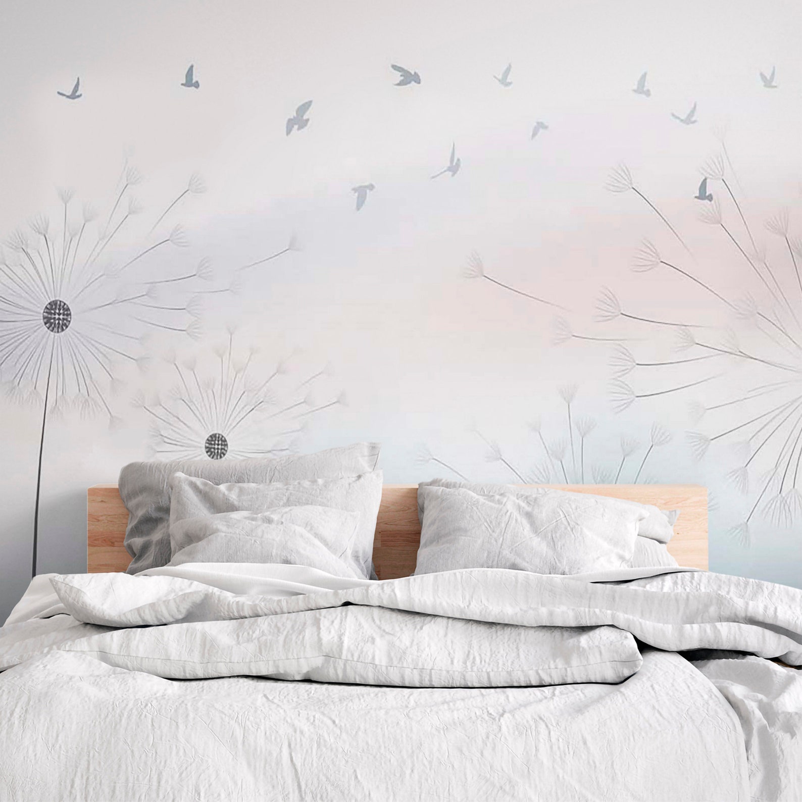 Dandelions Flowers Wallpaper Dandelion Mural Mural Etsy