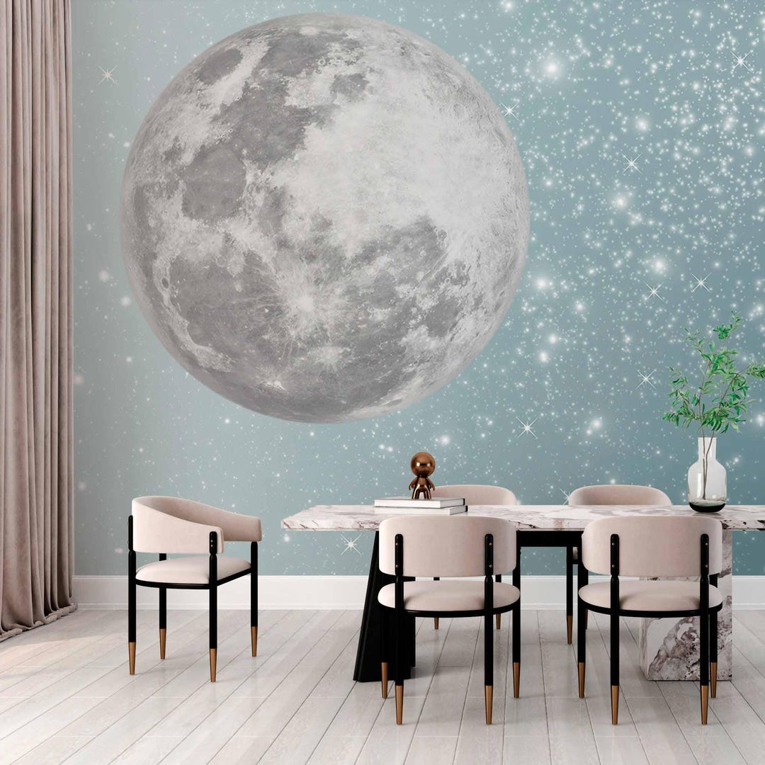 Moon & Stars Wallpaper Mural for Kids Celestial Night Sky Scene-kids ...