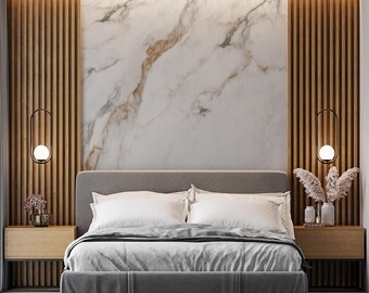 White Gold Marble Wall Mural – Luxury Faux Marble Decor (Custom Size) Wall Mural for Bedroom, Kitchen, Livingroom