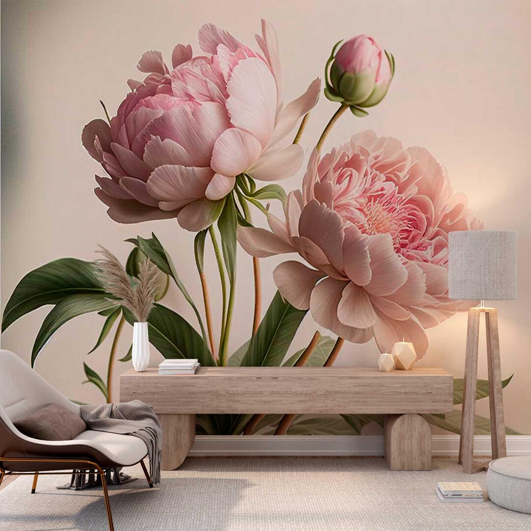 Vintage Pink Peony Wallpaper for Bedroom – Peel and Stick Floral Wall ...