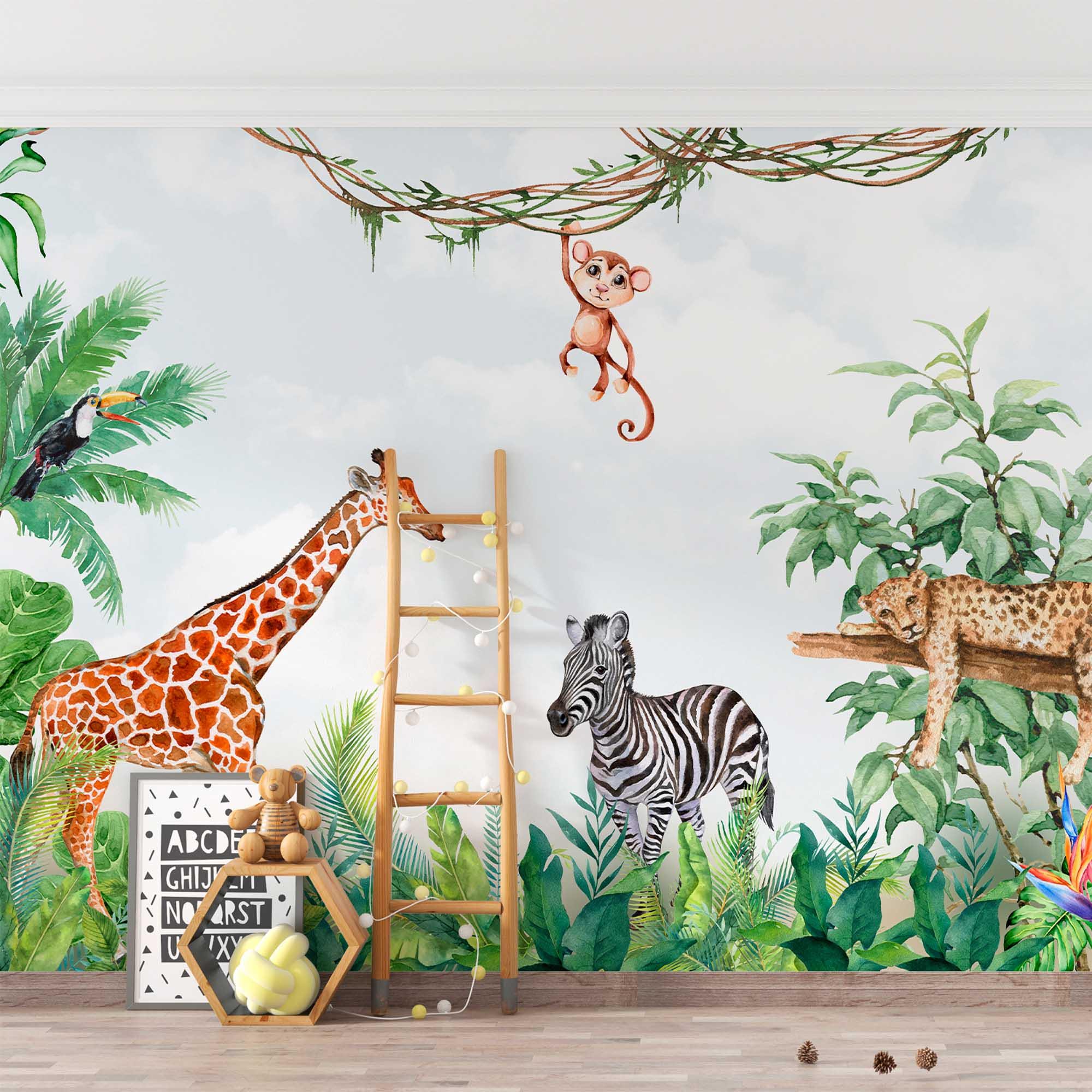 Jungle Animals Peel and Stick Mural, Nursery Removable Wallpaper 005 - Etsy