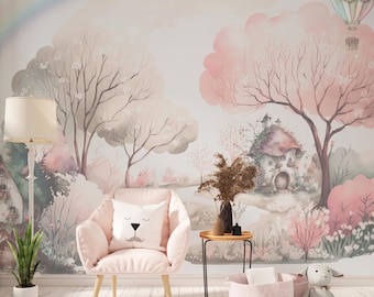 Fairy Forest Wallpaper Mural - Baby Girl Room Wall Decor - Whimsical Nursery Mural Wallpaper Traditional Unpasted Non-woven Kids Wallpaper