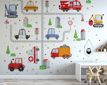 Vinilos decorativos de coches para pared, adhesivos removibles para pared de dormitorio, guardería, vinilos decorativos de coches y camiones, pegatinas de vehículos para pared.
