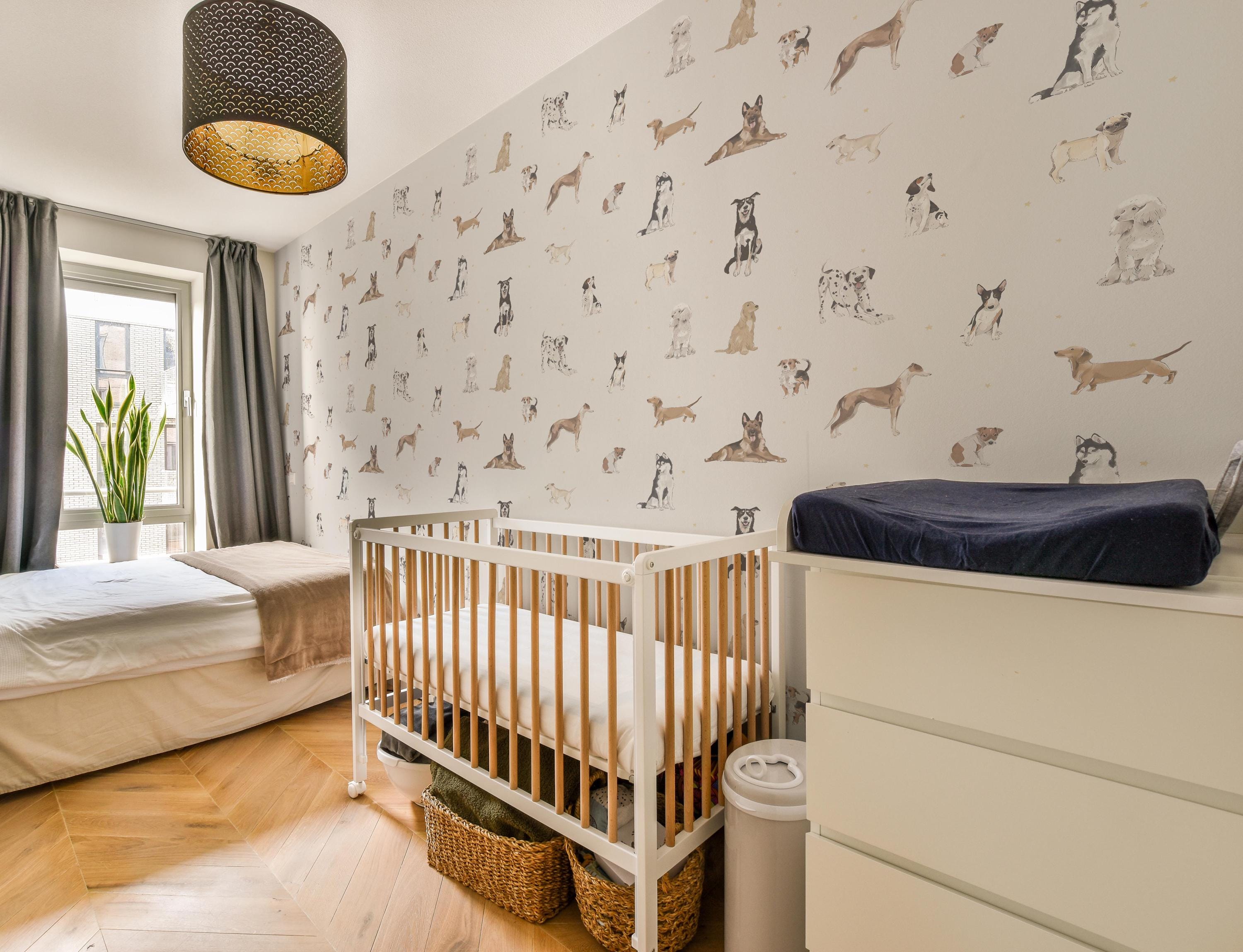 Dogs Pattern Wallpaper for Kids Room, Cute Puppy Nursery Wallpaper ...