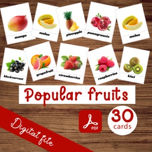 FRUITS cards • Editable Montessori Cards • Flash Cards Nomenclature FlashCards Pdf Printable Cards Montessori Toys preschool, popular fruits