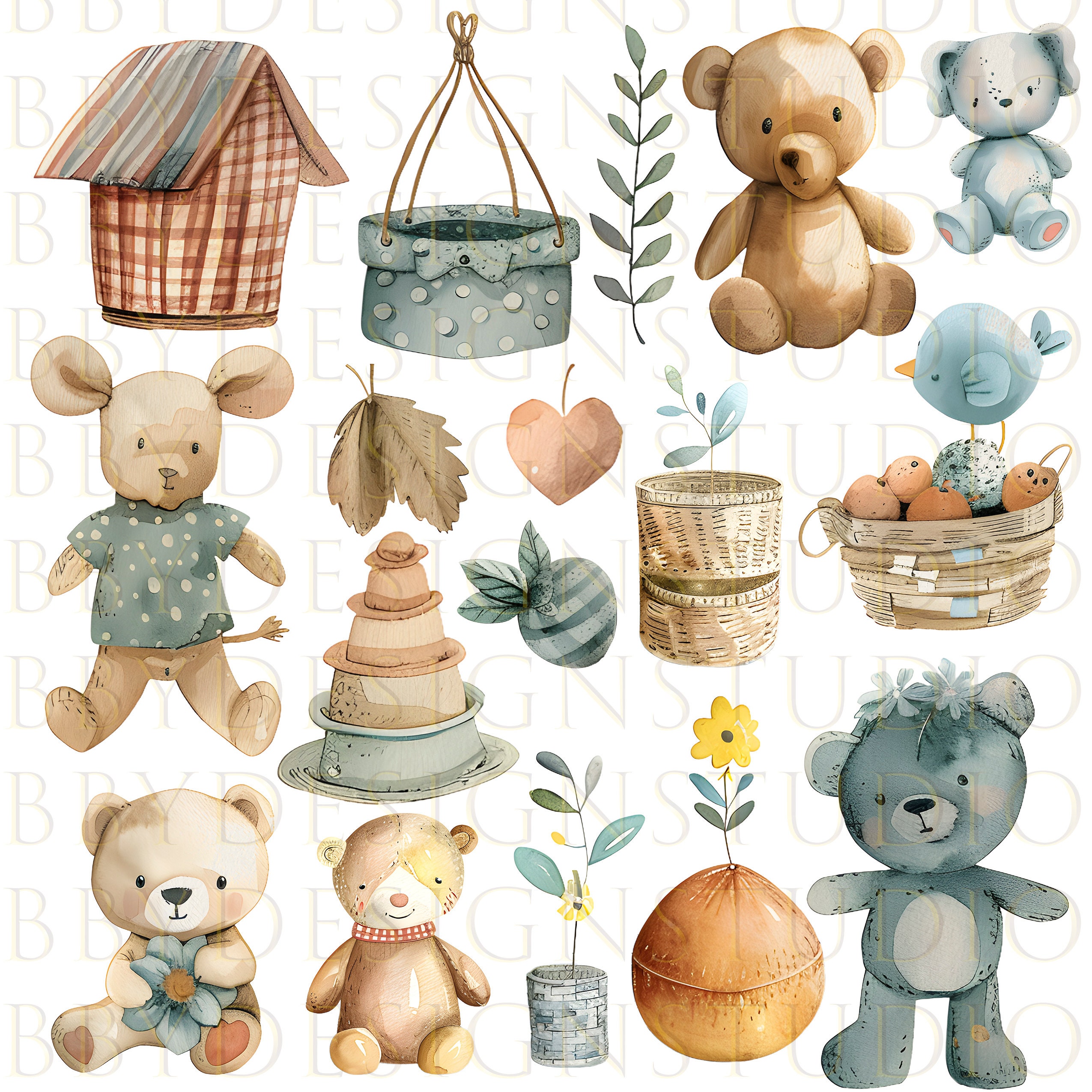 Watercolor Eco Toys Clipart Boho Baby Watercolor Clipart Birthday ...