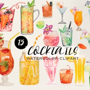 Cocktails Aquarell Clipart, Aquarell Cocktails Clipart Tropical Drink Mix Saft Alkohol Bar Menü Logo, Getränke Clipart, Cocktails Getränke