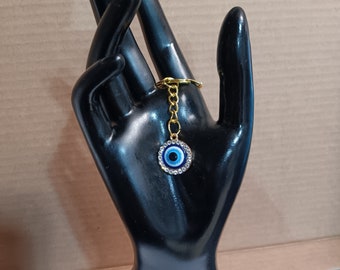 Crystal Evil Eye Schlüsselanhänger: Handgefertigter goldfarbener Schutz Schlüsselanhänger
