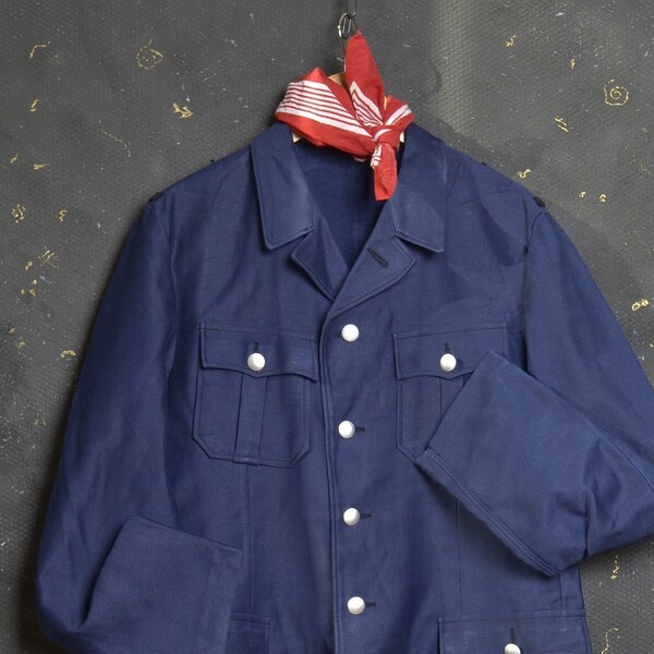 Vintage French Workwear Coat M Moleskin Chore Jacket France Sailor Bleu de travail Artisan Worker Field Shirt Naval Nautical Navy Uniform