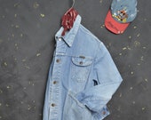 Vintage 70 39 s 80 39 s Wrangler Denim Jacket L Men Work Chore Coat Trucker Rider Stonewash Indigo Cowboy Workwear Bleu de travail Made in Malta