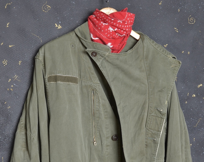 Vintage 60's French Army Jacket Military Coat Khaki Jacket Men M Pit 23
