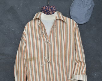 Vintage 50's Work Jacket M Men Chore Coat French Worker Flannel Shirt Prisoner Jacket France Workwear Coral Stripes Hawaii Pj's Pajamas Hobo