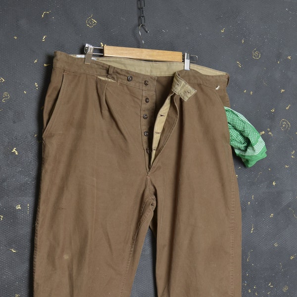 Pantalon de travail vintage français W43 L24 pour homme marron pantalon Fatigue France vêtements de travail menuisier constructeur ouvrier corvée pantalon paysan utilitaire pays hobo