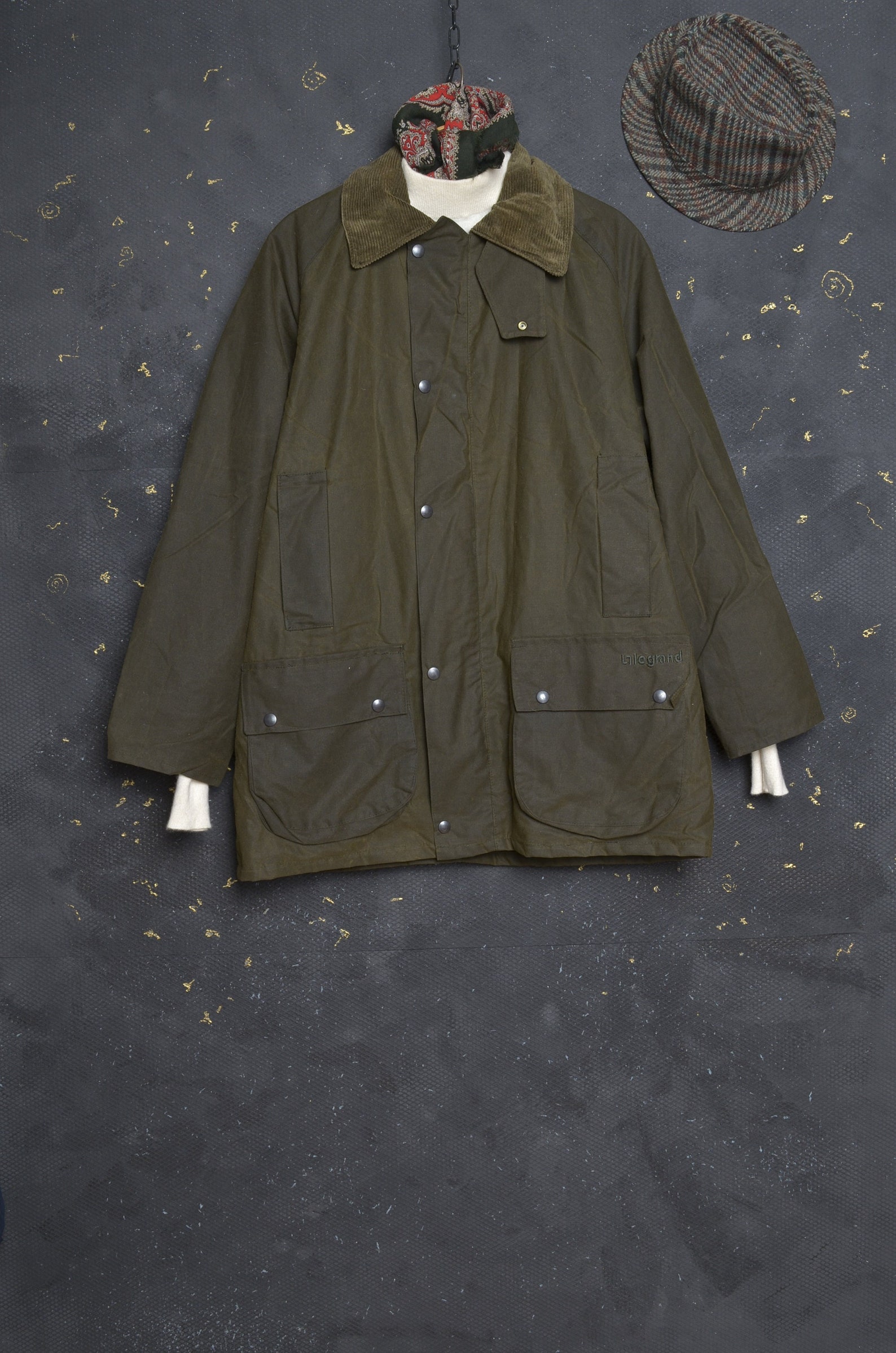 Vintage Hunting Coat L Waxed Cotton Corduroy Collar Shooting Etsy