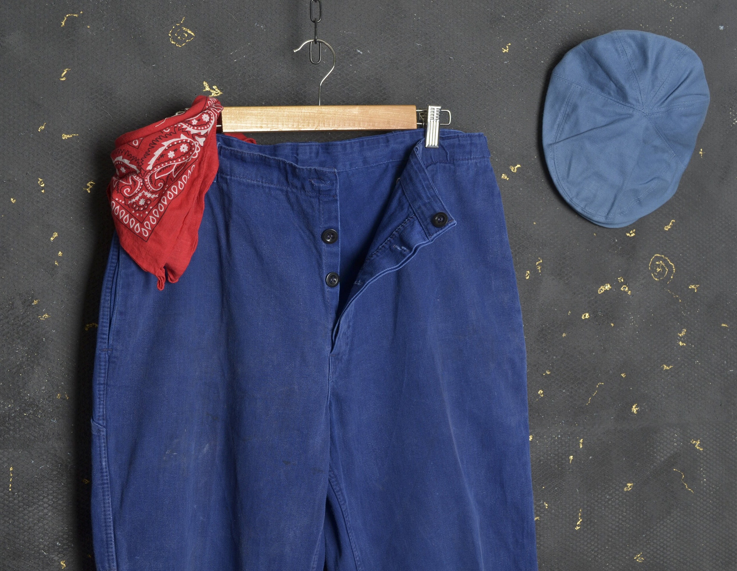 VINTAGE FRENCH WORKWEAR BLUE SANFOR HBT TROUSERS PANTS 1960S