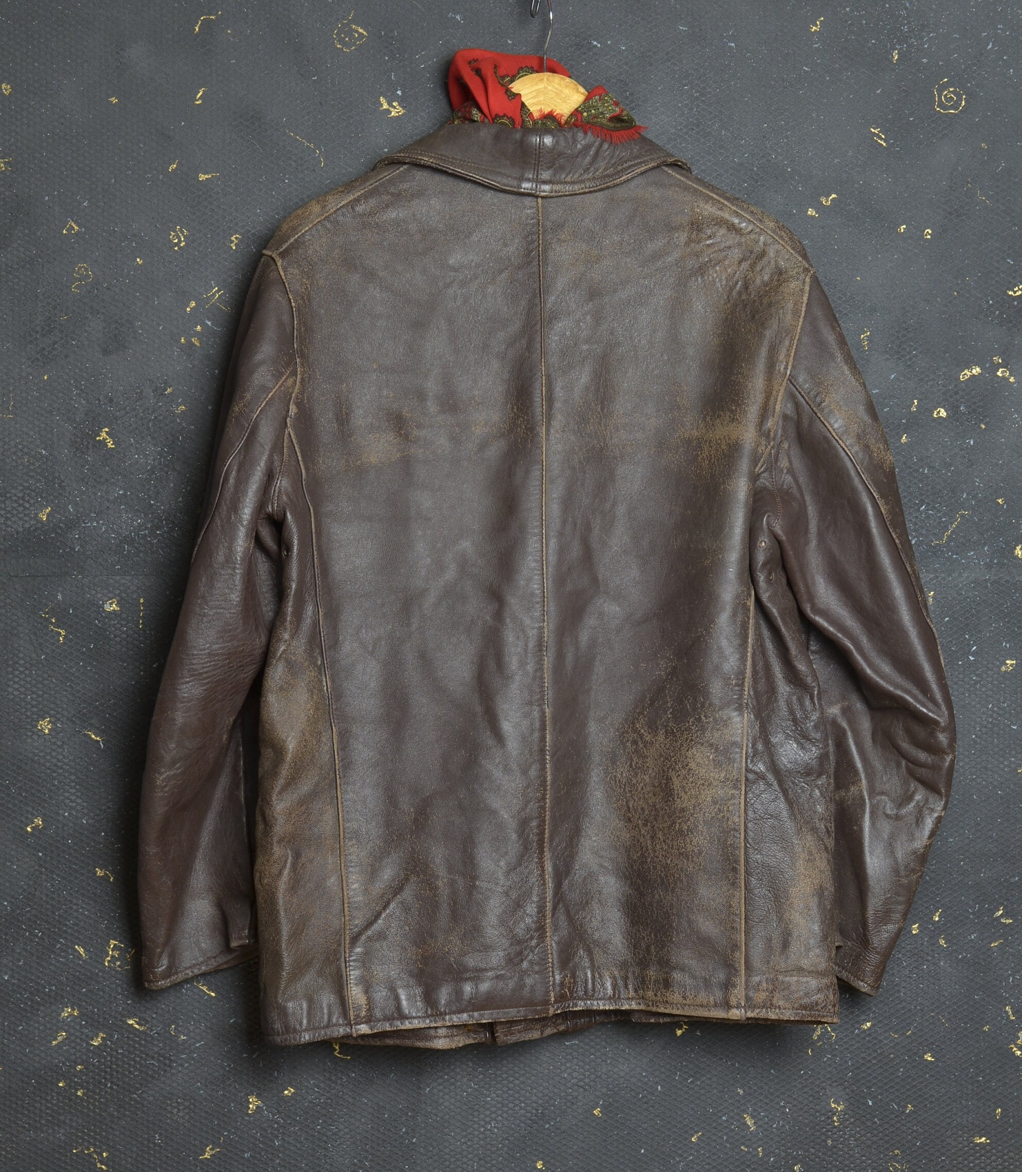 Vintage 1960s French Leather Jacket M Le Corbusier Brown Workwear 