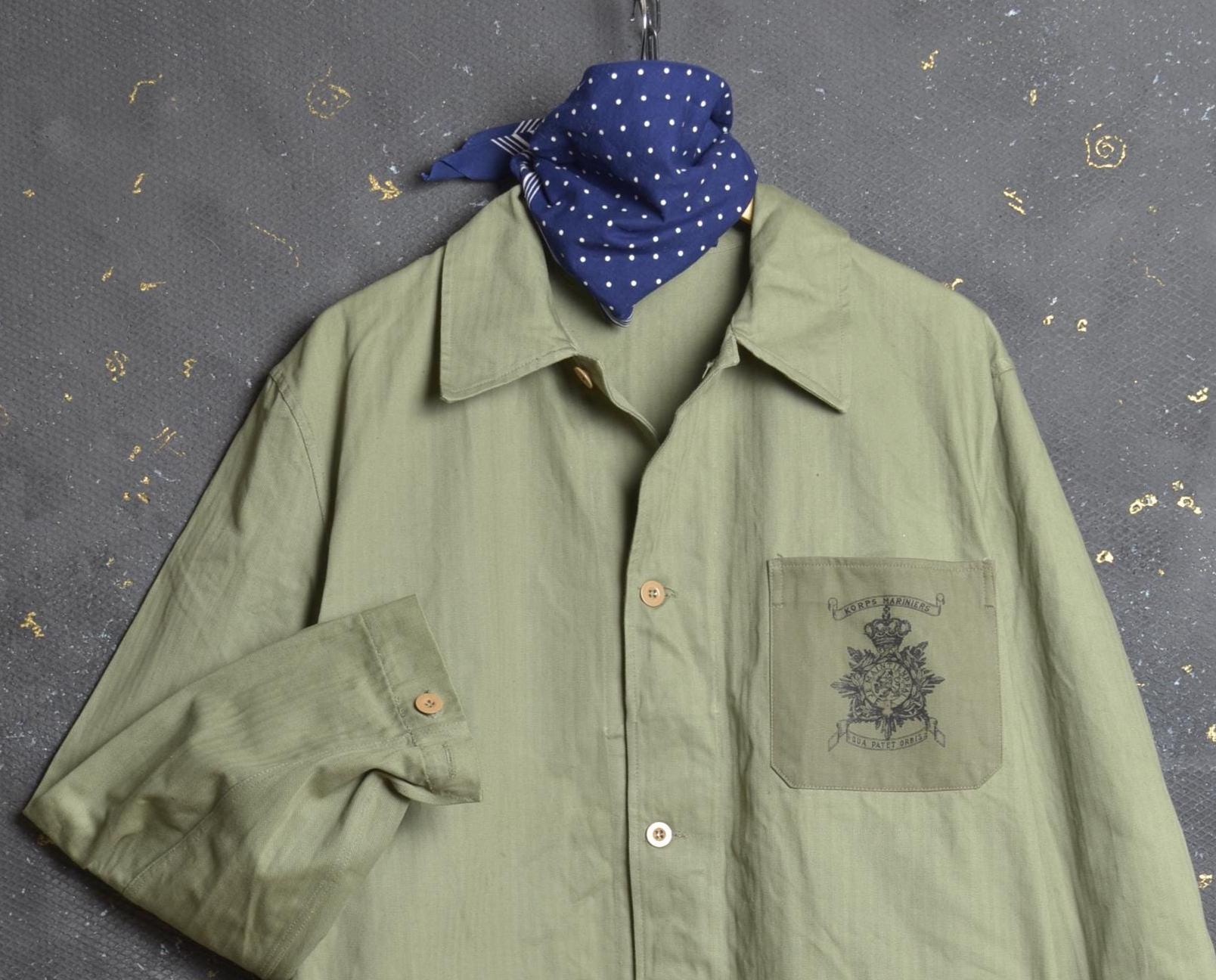 Vintage 1950s Dutch Navy HBT Work Coat XL Pit 25