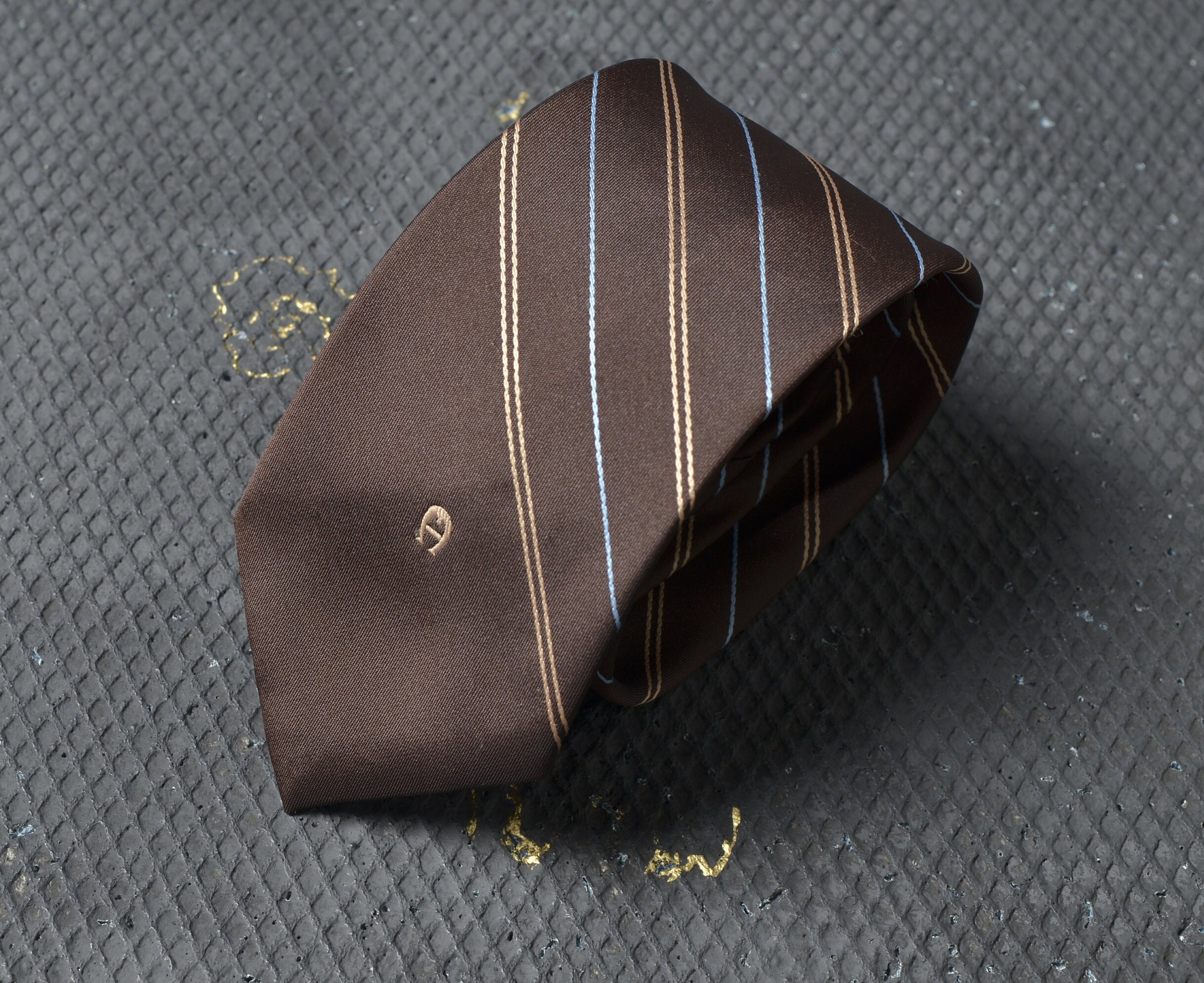 Vintage Etienne Aigner Tie Menswear Tie 3" Logo Tie Brown Minimalist Brown Blue Stripe Suit Cravatte Necktie Cravat Dinner Business suit 70s