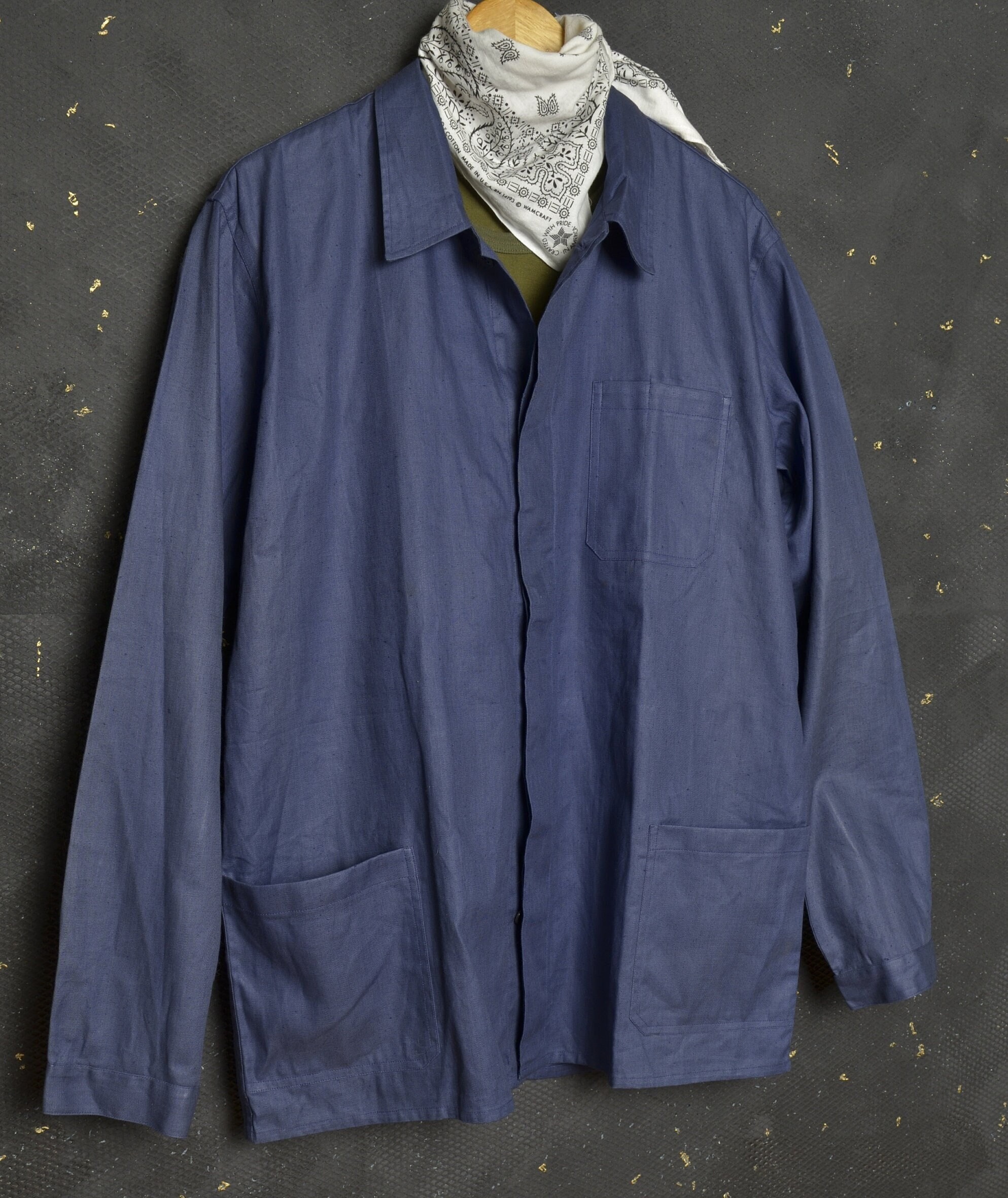 Vintage Work Jacket L Men French Chore Coat Lightweight Worker Shirt Bleu De Travail Field France Workwear Indigo Work Wear Canvas Artisan Etsy Canada