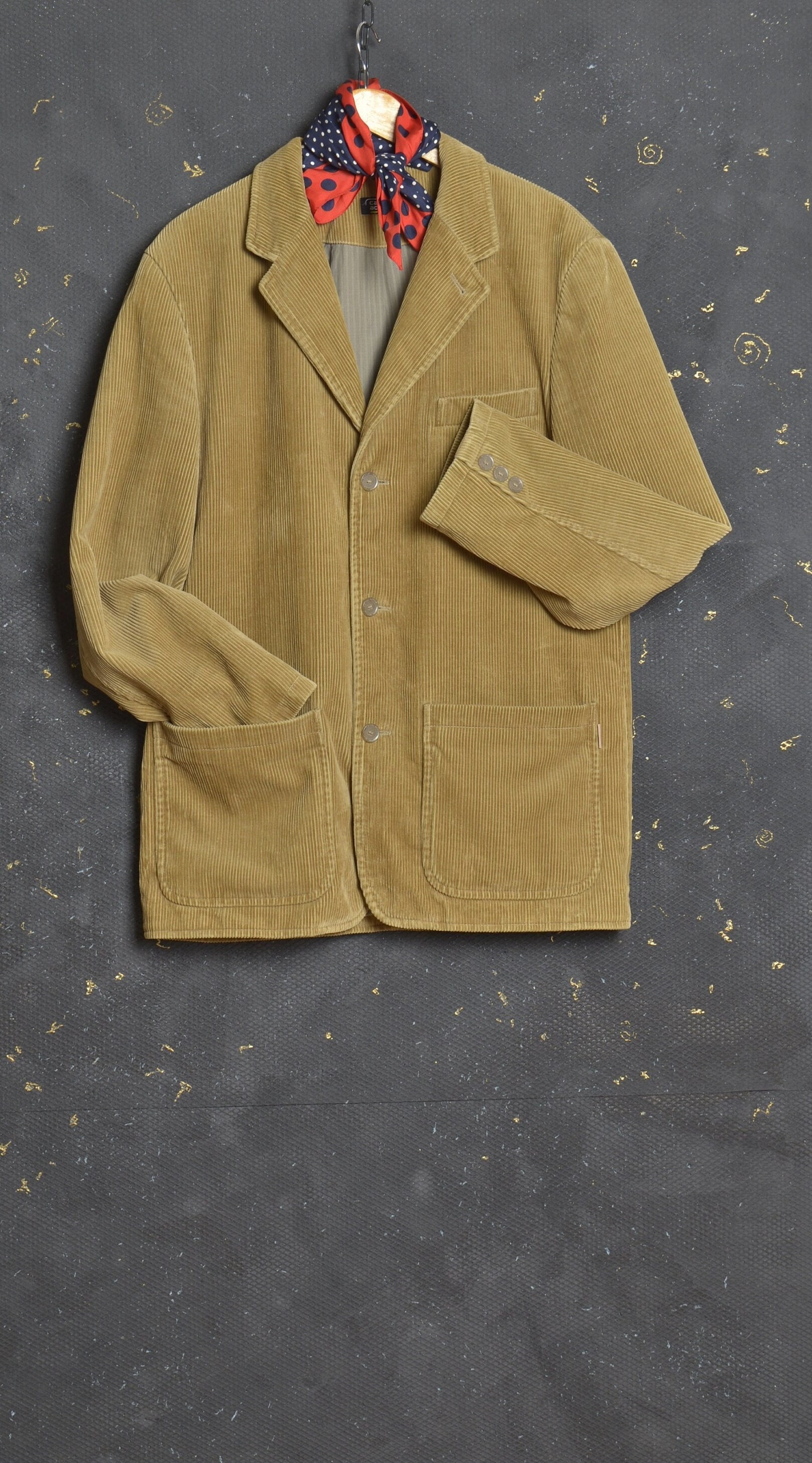 Vintage Corduroy Blazer Jacket L Men Coat Brown Cord Camel