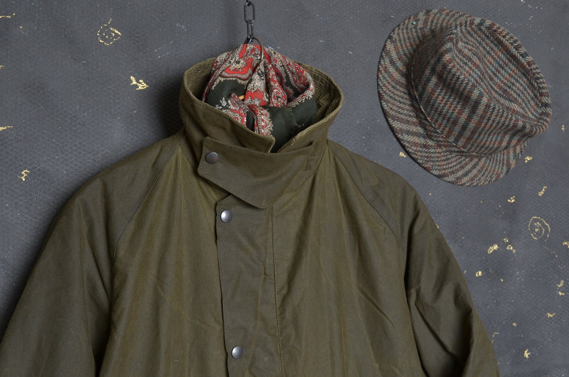 Vintage Hunting Coat L Waxed Cotton Corduroy Collar Shooting Etsy