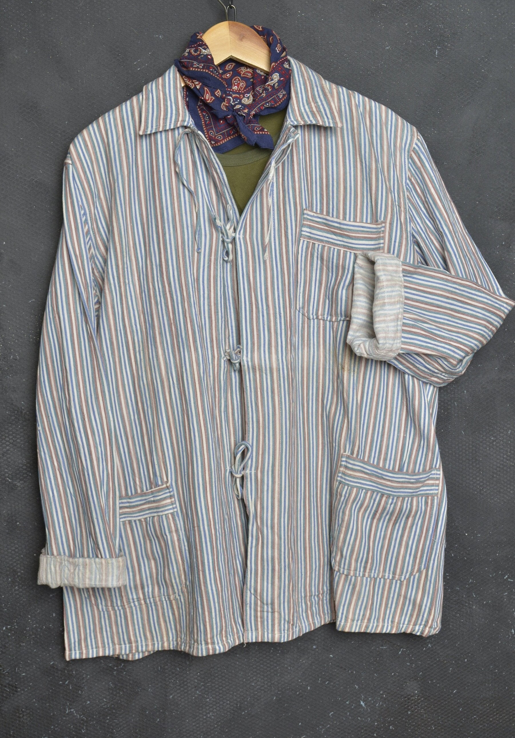 Vintage 60s French Work Jacket Chore Coat XL Flannel Cotton Shirt  