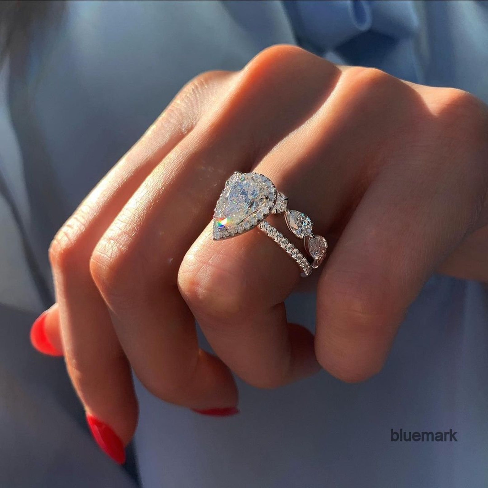 2.50ct Pear Cubic Zirconia Engagement Ring.80ct Diamond Ring Etsy