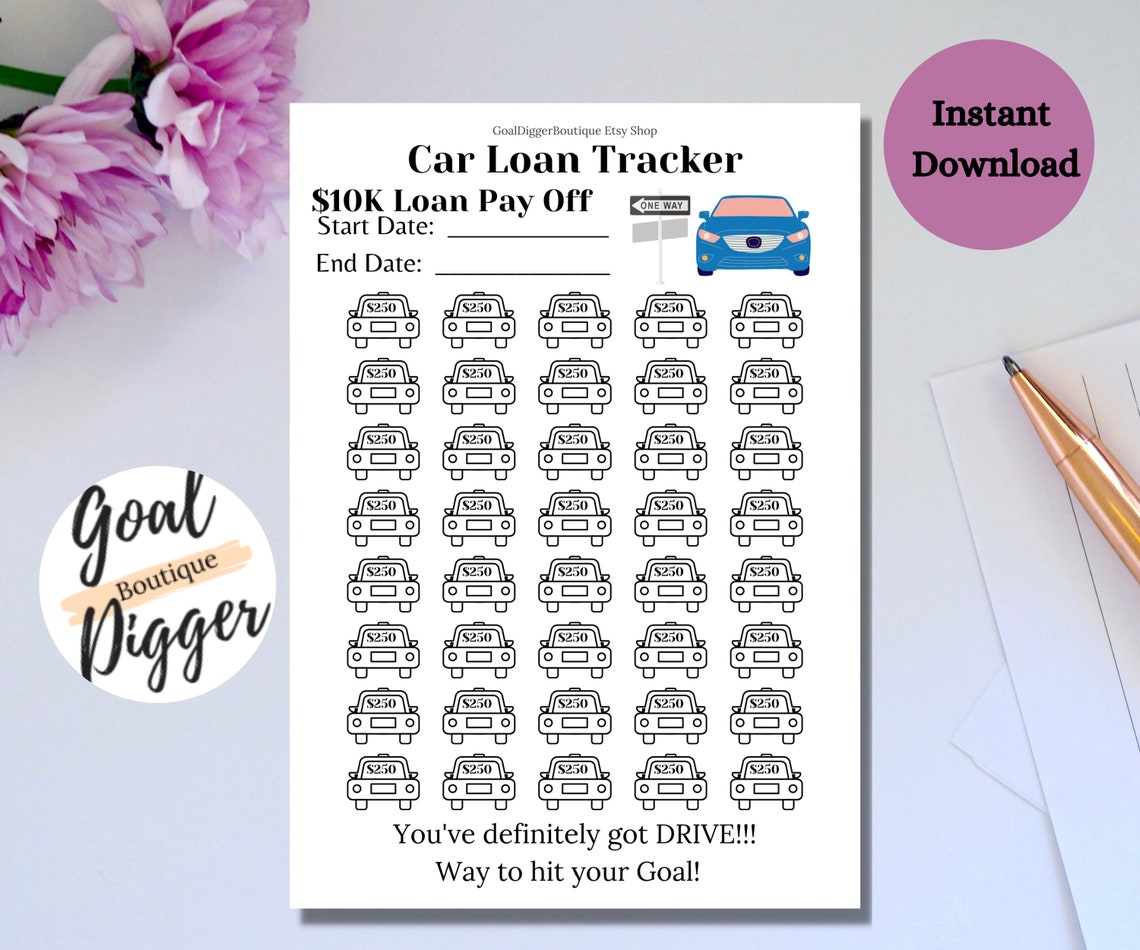 10K Car Loan Payoff Tracker Savings Tracker Printable Payoff Tracker