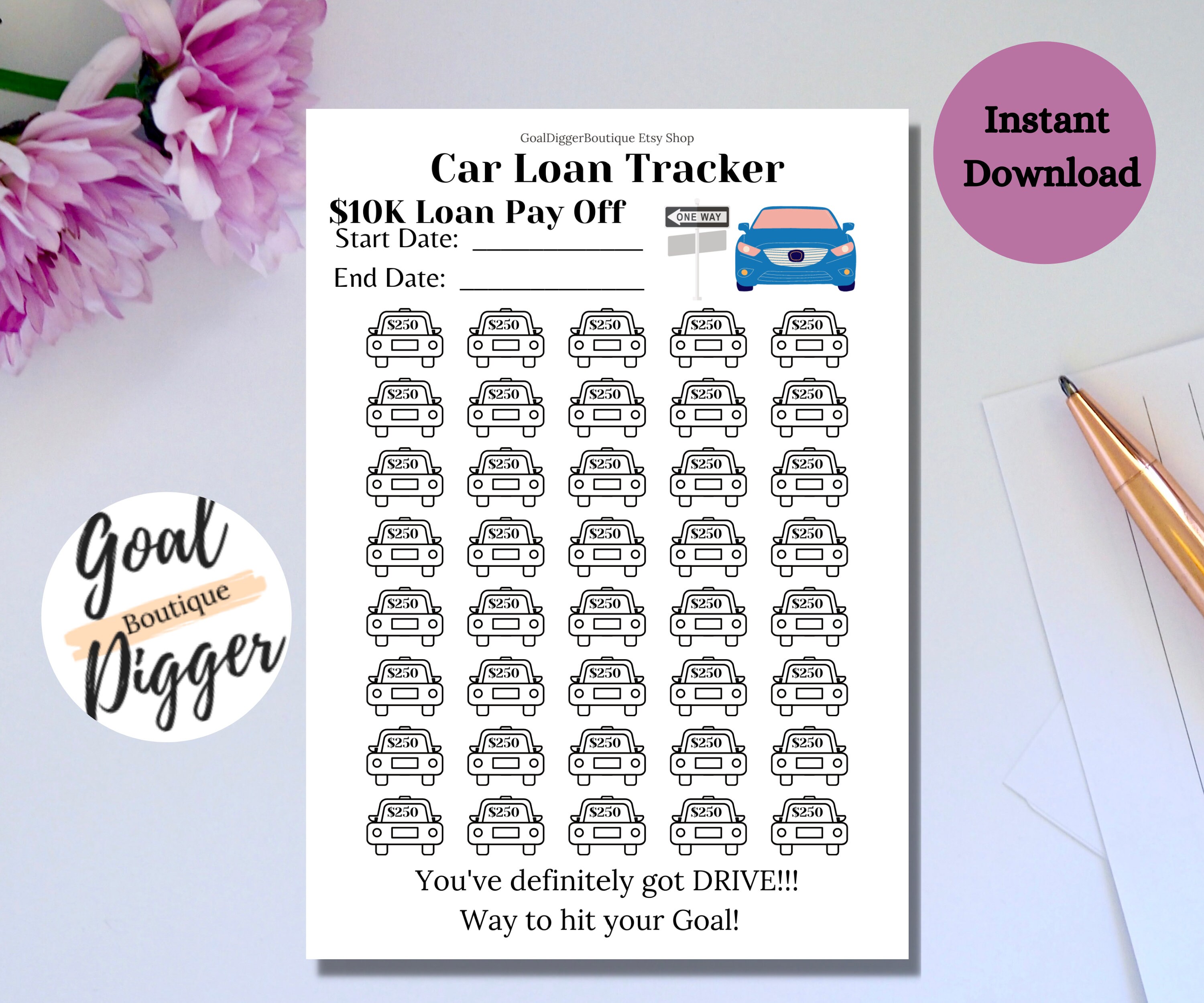 10K Car Loan Payoff Tracker Savings Tracker Printable Etsy España