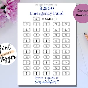 2500 Emergency Fund Savings Tracker| ER Fund | Savings Tracker | Printable Tracker | Letter Size PDF | Print at Home | Instant Download