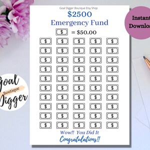 2500 Emergency Fund Savings Tracker| ER Fund | Savings Tracker | Printable Tracker | Letter Size PDF | Print at Home | Instant Download