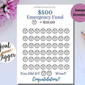 500 Emergency Fund Savings Tracker| ER Fund | Savings Tracker | Printable Payoff Tracker | Letter Size PDF |Print at Home | Instant Download