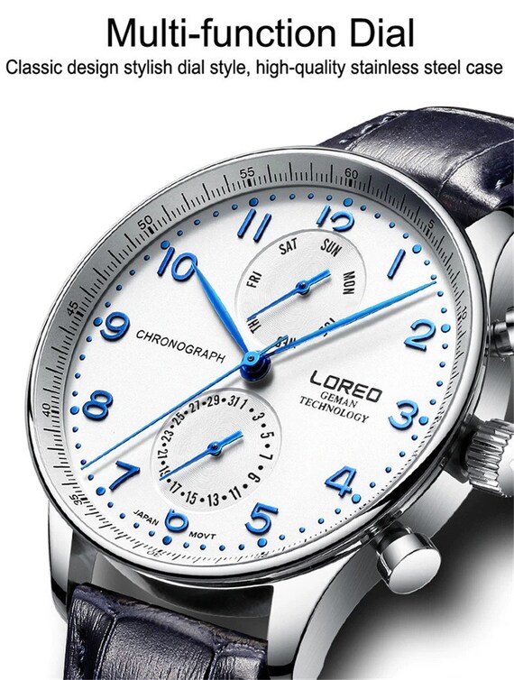 LOREO Men s Leather Watch Quartz Strap Classic Design