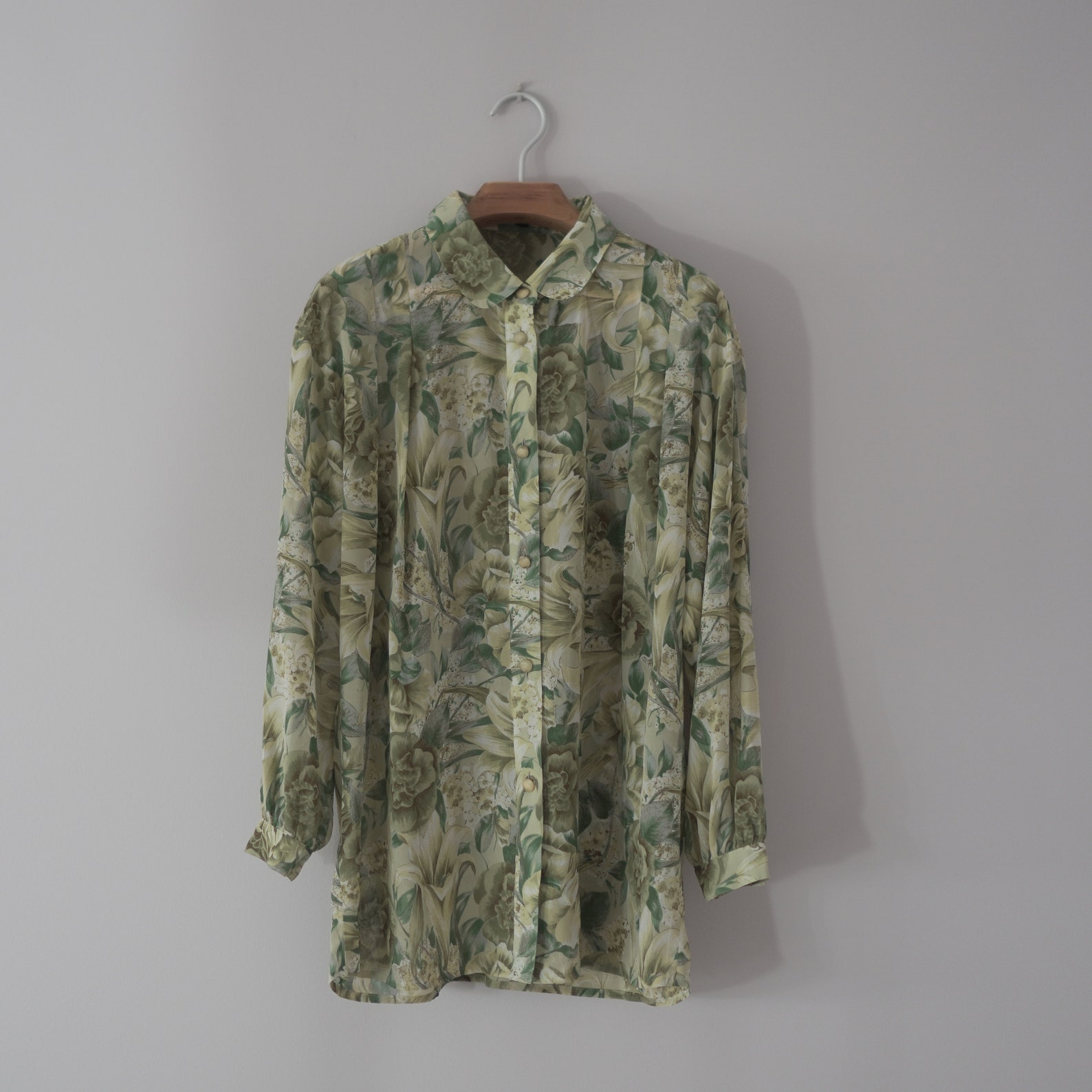 Light Green Floral Blouse Vintage Floral Top White Etsy