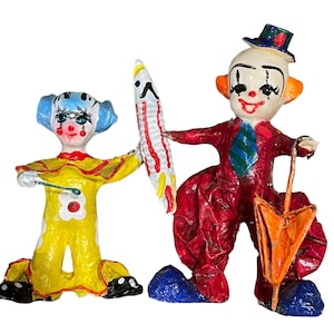 Set aus zwei Pappmaché-Clowns, farbenfrohe und einzigartige mexikanische Volkskunst
