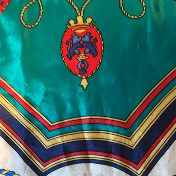 Silk scarf jewel tones 32 x 32 square, EUC, Vinta… - image 5
