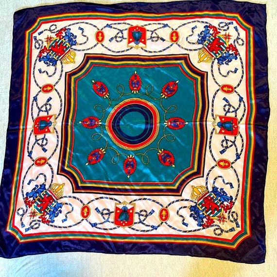 Silk scarf jewel tones 32 x 32 square, EUC, Vinta… - image 1