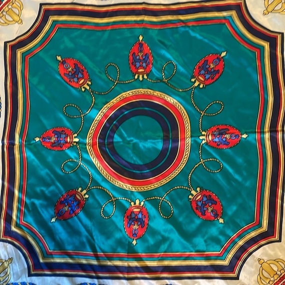 Silk scarf jewel tones 32 x 32 square, EUC, Vinta… - image 3