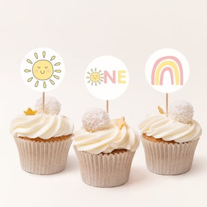 Our Little Sunshine Birthday Cupcake Toppers, Sunshine Cupcake Topper Template, Sun Birthday Cupcake Toppers, Our Little Sunshine Decor #OLS