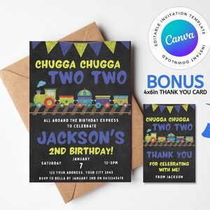 Editable Chugga Chugga Two Two Invitation, Train 2nd Birthday Invitation, Chugga Two Two Party Invite, Train Birthday Party Invitation