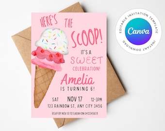 Editable Ice Cream Birthday Invitation Template (Digital Download)