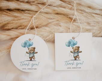 Teddy Bear 1st Birthday Thank You Tags, Printable Template (Instant Download)