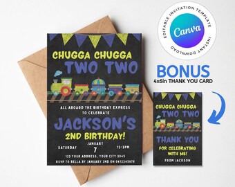 Editable Chugga Chugga Two Two Invitation, Train 2nd Birthday Invitation, Chugga Two Two Party Invite, Train Birthday Party Invitation