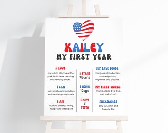 4th of July First Birthday Milestone Sign, Star USA Decor (Printable)
