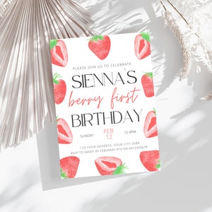 Berry First Birthday Invitation Digital, First Birthday Invitation Berry, Berry Invitation Girls, Invitation Digital Berry Birthday Editable