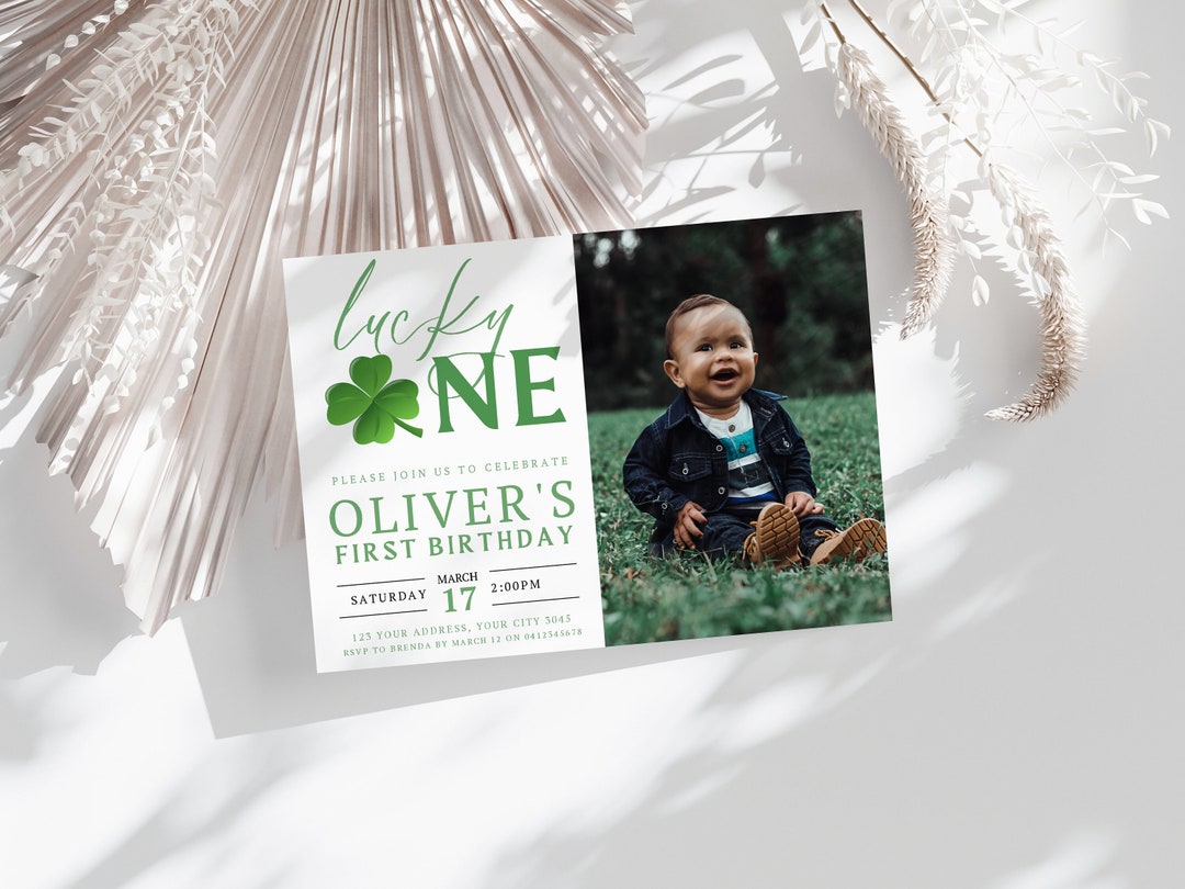 Editable Lucky One Birthday Invitation With Photo, St Patricks Day 1st