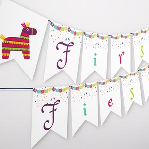 First Birthday Banner Fiesta, Editable Fiesta Party Banner Template, Girl 1st Birthday Bunting Mexican Fiesta Theme, Instant Download, #FFO