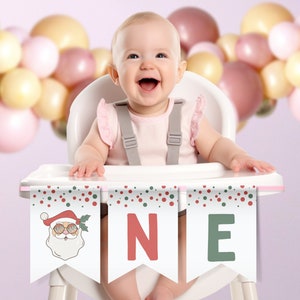 Oh What Fun It Is To Be One High Chair Banner, Editable Groovy Christmas Holiday 1st Birthday Banner Template, Instant Download, #OWF
